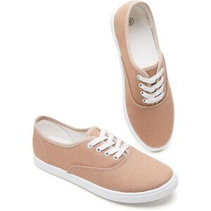 ⚡Women's Beige Classic Sneakers Low Top White Canvas Shoes Casual Lightweight